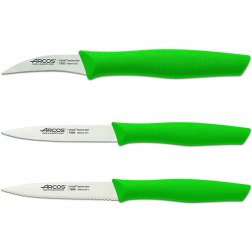 Набор ножей 3 шт. ( 6 см, 10 см, 10 см), для чистки и нарезки овощей, рукоять зеленая, упаковка-блис