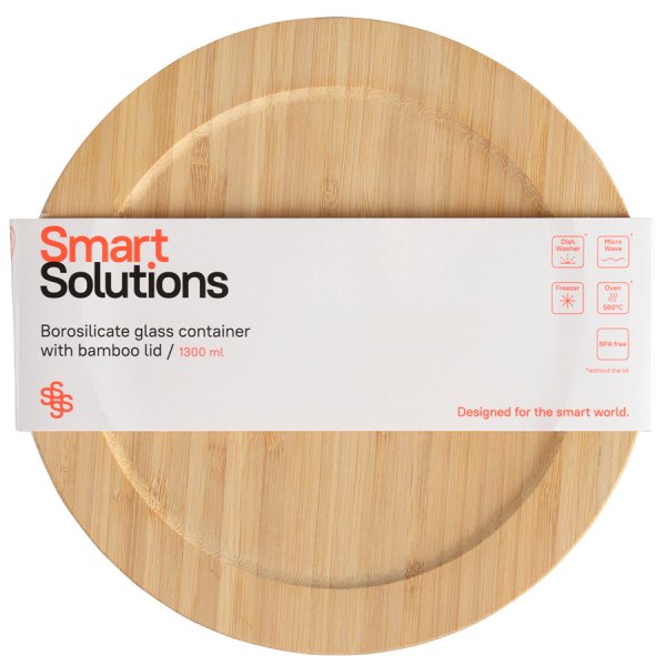 Контейнер для запекания и хранения Smart Solutions с крышкой из бамбука, 1300 мл