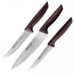 Набор ножей 3 шт. (11 см, 15 см, 20 см), бордовые ручки, упаковка-коробка, серия Niza