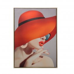 Постер женщина в шляпе в золотистой рамке